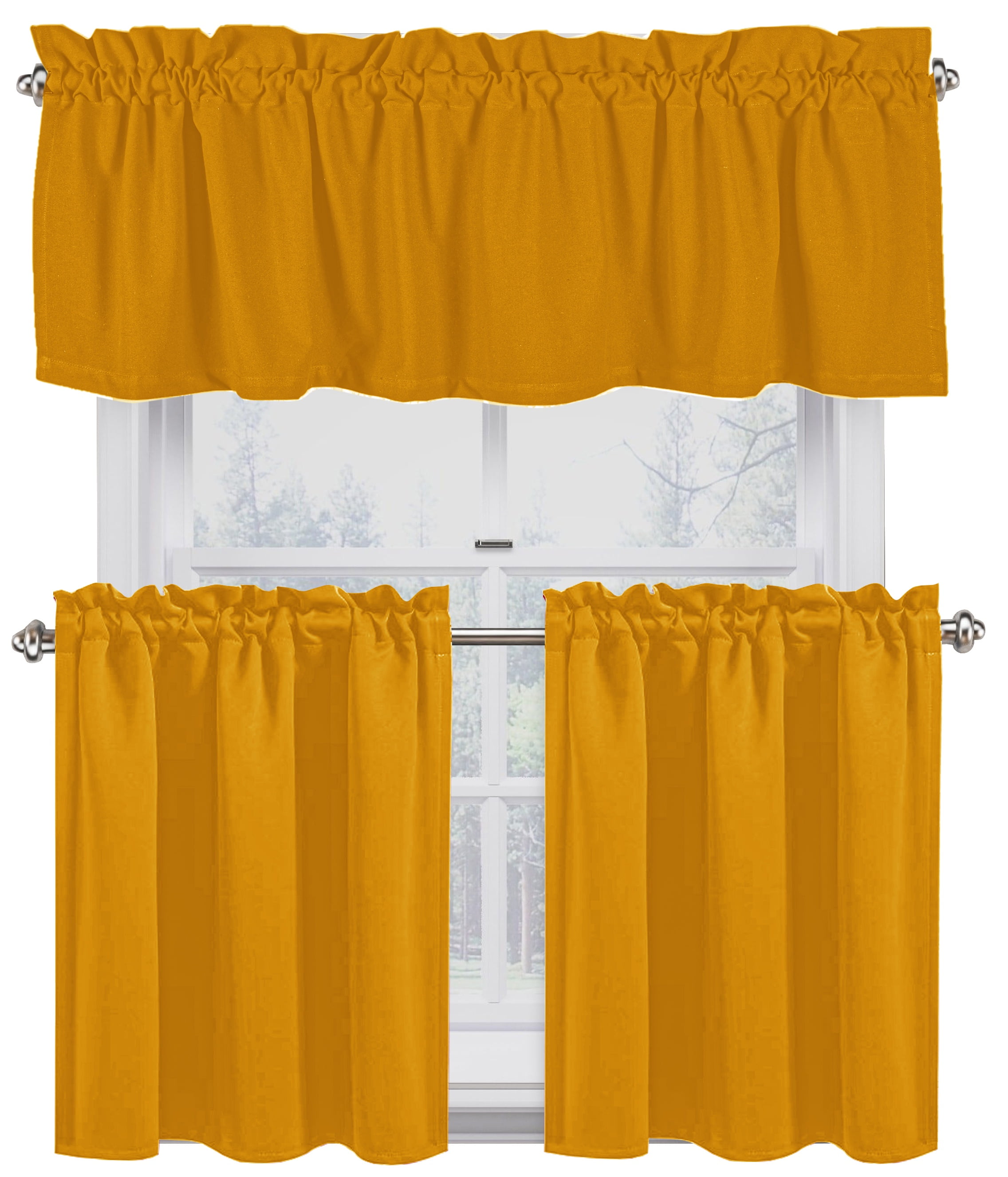 Mustard Yellow Cotton Rod Pocket Kitchen Curtain Set