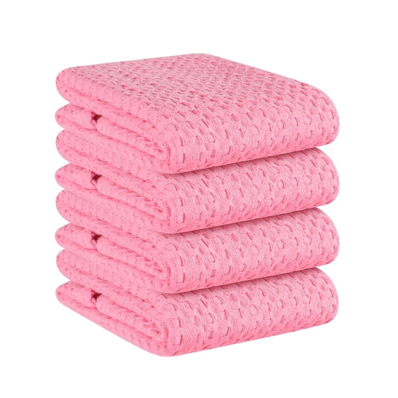 Native Fab 100% Cotton Premium Waffle Kitchen Towels, 4 Pack, 16" x 26", Super Absorbent Reusable Cleaning Cloths, Tea Towels, Machine Washable Hand Towels, Pink