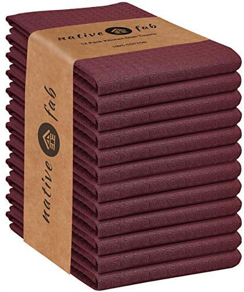 Native Fab 12-Pack Burgundy Cotton Waffle Kitchen Cloth Set