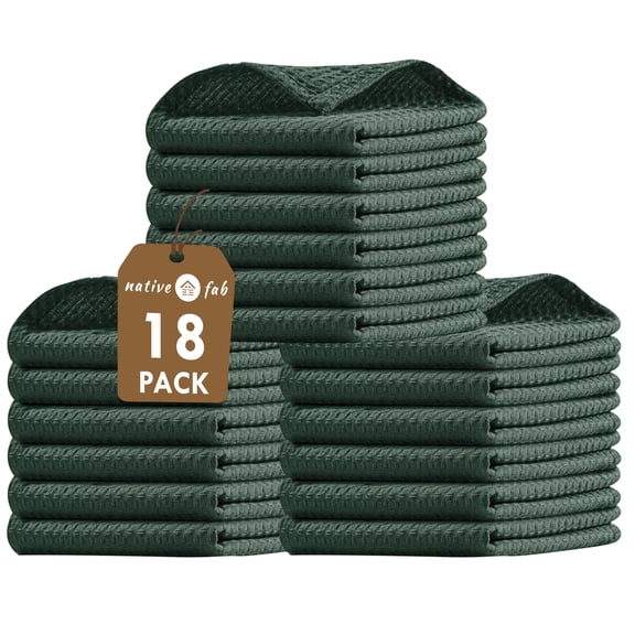 Native Fab 18 Pack Dish Cloths - Soft, Absorbent, Quick Drying, Washable Towels for All Cleaning, Cooking, Baking, 100% Cotton, Ideal for Home, Restaurants, Bars & Multi Purpose Use - Olive Green