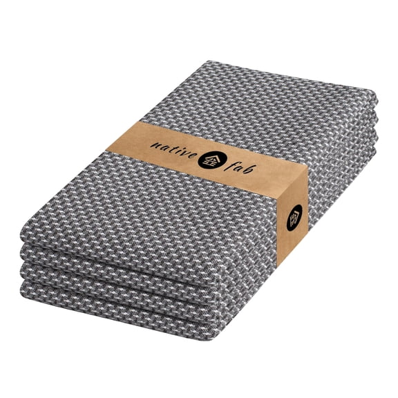 Native Fab 4 Pack Dotted Pattern Kitchen Dish Towels Cotton Super Absorbent Quick Drying Reusable 18x26 Inches - Bar Hand Towels, Kitchen Cleaning Towels with Hanging Loop, Grey