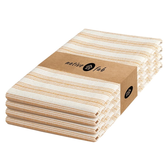 Native Fab 4 Pack Farmhouse Modern Stripe Kitchen Dish Towels Cotton Super Absorbent Quick Drying Reusable 18x26 Inches - Bar Hand Towels, Kitchen Cleaning Towels with Hanging Loop, Yellow