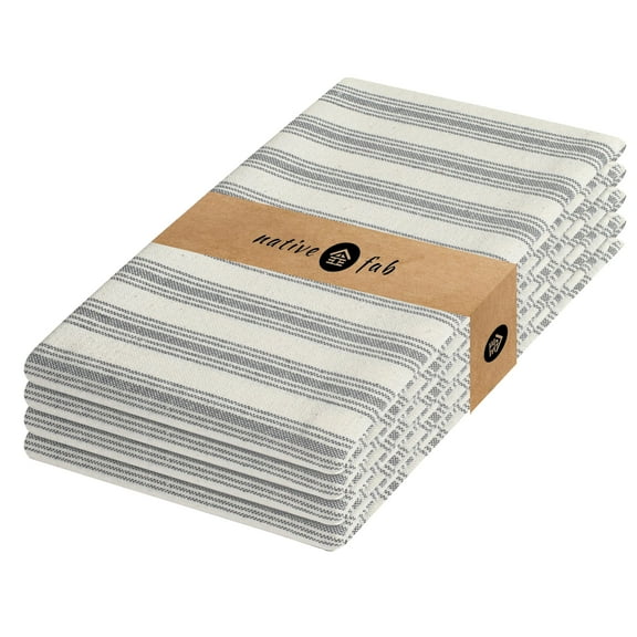 Native Fab 4 Pack Farmhouse Modern Stripe Kitchen Dish Towels Cotton Super Absorbent Quick Drying Reusable 18x26 Inches - Bar Hand Towels, Kitchen Cleaning Towels with Hanging Loop, Grey