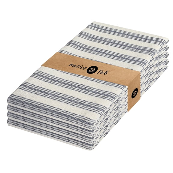 Native Fab 4 Pack Farmhouse Modern Stripe Kitchen Dish Towels Cotton Super Absorbent Quick Drying Reusable 18x26 Inches - Bar Hand Towels, Kitchen Cleaning Towels with Hanging Loop, Navy Blue
