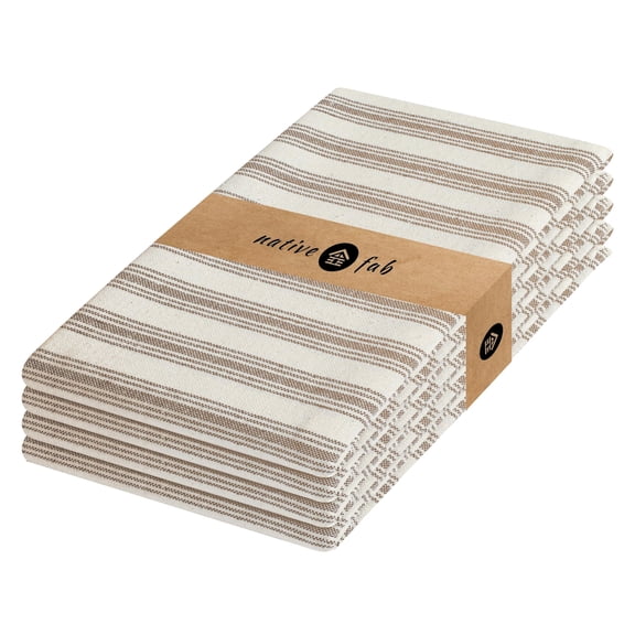 Native Fab 4 Pack Farmhouse Modern Stripe Kitchen Dish Towels Cotton Super Absorbent Quick Drying Reusable 18x26 Inches - Bar Hand Towels, Kitchen Cleaning Towels with Hanging Loop, Zaha Brown