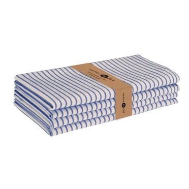 Native Fab 4 Pack Farmhouse Stripe Table Napkins - Cotton Soft Absorbent - 18x18 inches - Ink Blue