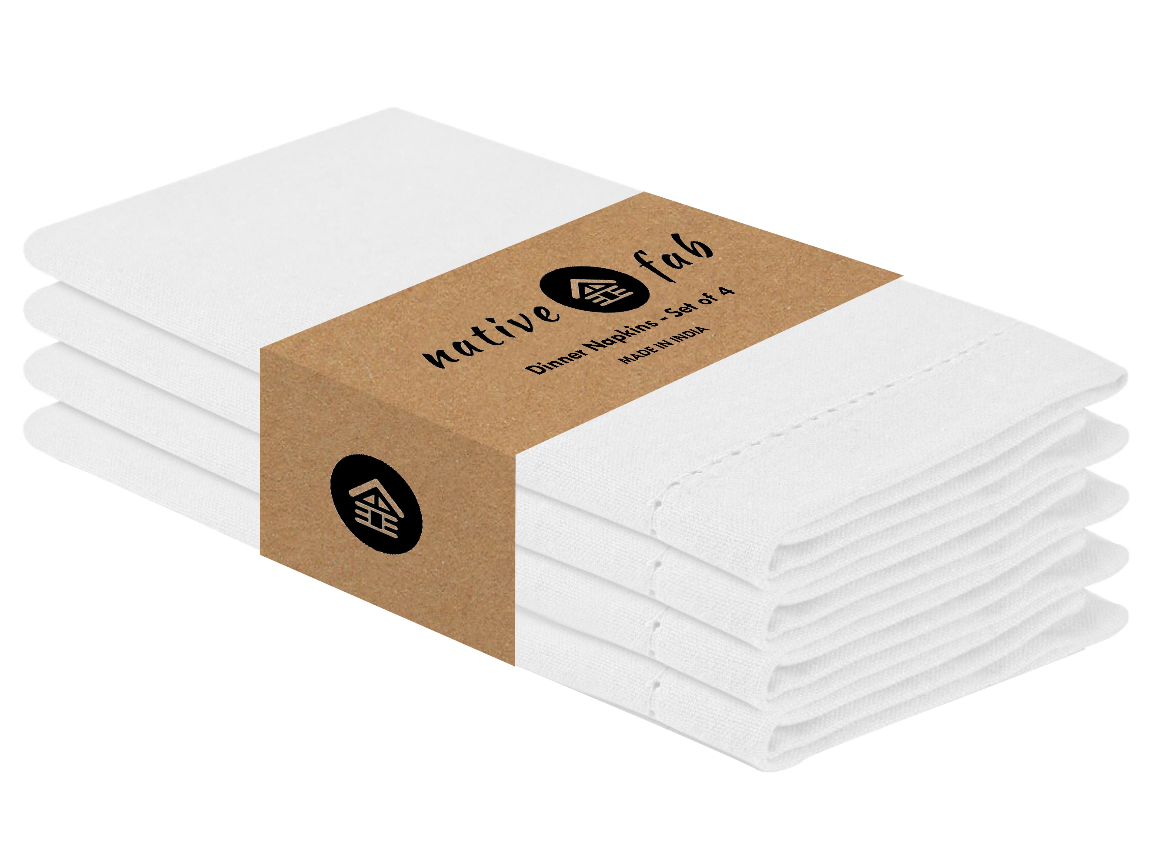 Set of 4 - White Handmade Cotton Fabric Table Napkins main image 1