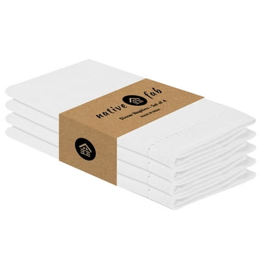 Native Fab 4 Pack Hemstitch Cloth Napkins 100% Cotton Wedding Party Table - 18"x18" - White