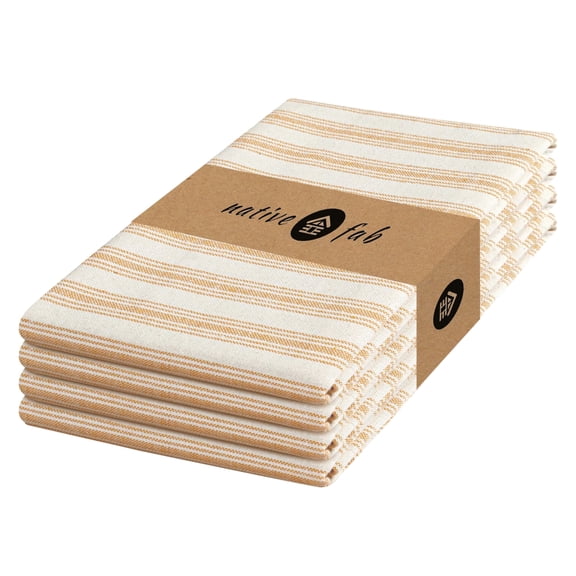 Native Fab 4 Pack Stripe Napkins - 18x18 inches - 100% Cotton Soft, Absorbent, Lightweight, Durable, Machine Washable Table Linen Napkins for Dinner, Lunch, Everday Use, Weddings - Mustard Yellow