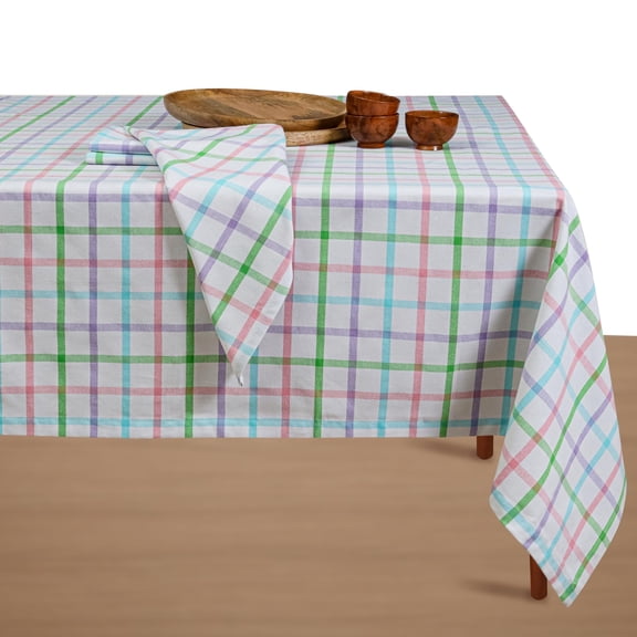 Native Fab Buffalo Check Tablecloth, 100% Cotton, 52x70 Inches, Soft Farmhouse Dining Table Cover, Ideal for Weddings, Baby Showers, Spring Dcor, Indoor Outdoor Use, Rose Pink and White
