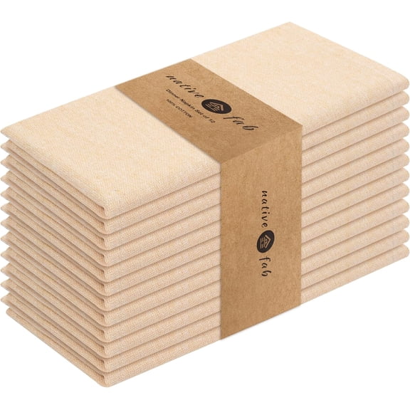 Native Fab Chambray Cloth Napkins 17"x17", Reusable, Washable, Absorbent Cloth Napkins - Brown