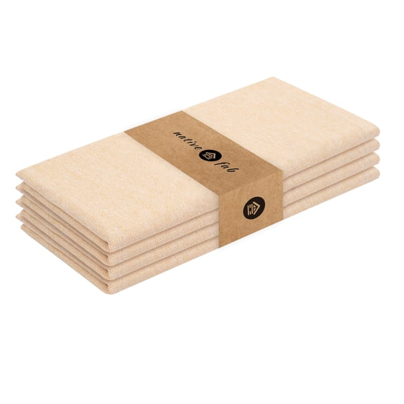 Native Fab Chambray Fabric Dinner Cloth Napkin Reusable Cotton 17"x17" Set of 4 - Mustard Yellow