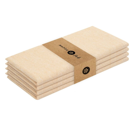 Native Fab Chambray Fabric Dinner Cloth Napkin Reusable Cotton 17"x17" Set of 4 - Mustard Yellow