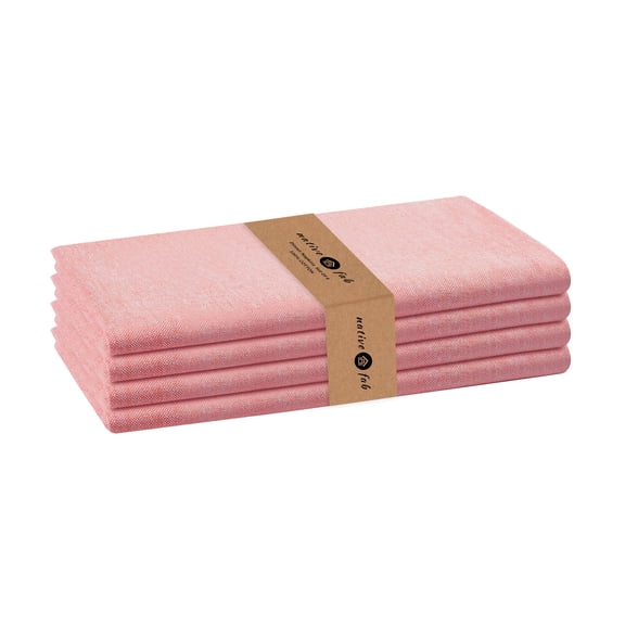 Native Fab Chambray Fabric Dinner Cloth Napkin Reusable Cotton 17"x17" Set of 4 - Red