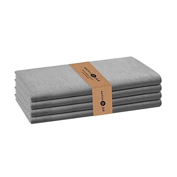 Native Fab Chambray Table Dinner Cloth Napkin Fabric Cotton 17"x17" Set of 4 - Black