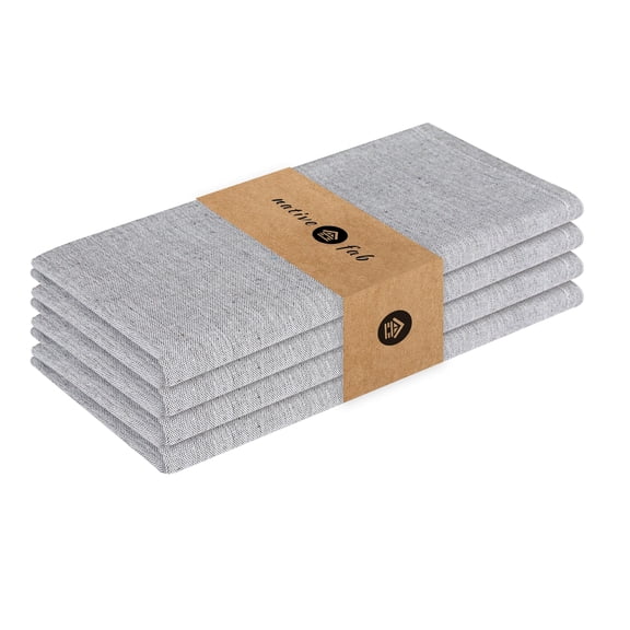 Native Fab Chambray Table Dinner Cloth Napkin Reusable Cotton 17"x17" Set of 4 - Grey