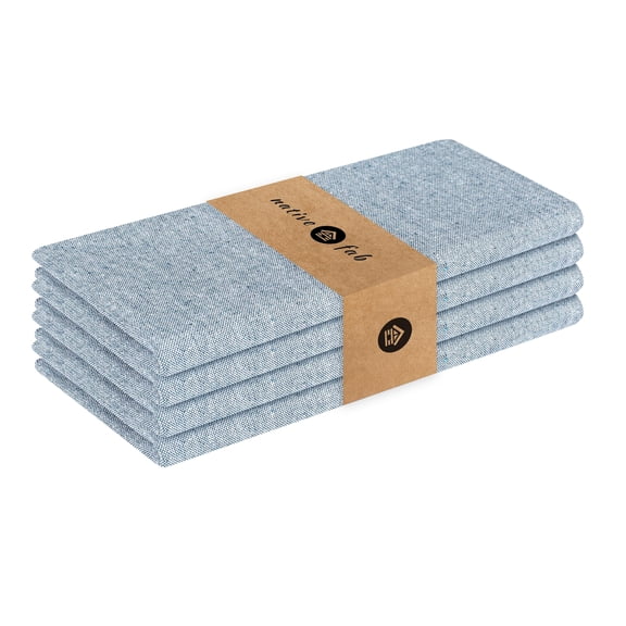 Native Fab Chambray Table Dinner Cloth Napkin Reusable Cotton 17"x17" Set of 4 - Teal Green