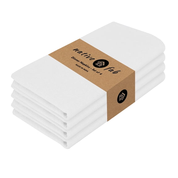 Native Fab Cloth Napkin 100% Cotton Wedding Table Napkin 17" Set of 4 - White