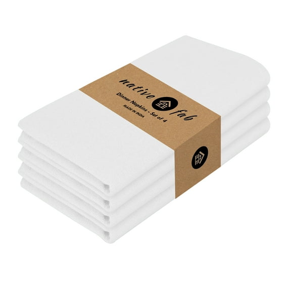 Native Fab Cloth Napkin 100% Cotton Wedding Table Napkin 17" Set of 4 - White