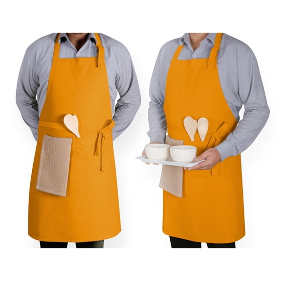 Native Fab Cotton Kitchen Apron 2 Pack - Adjustable, Durable Apron with Pockets, Perfect for Cooking, Baking, Grilling, and Chefs - Mustard Yellow