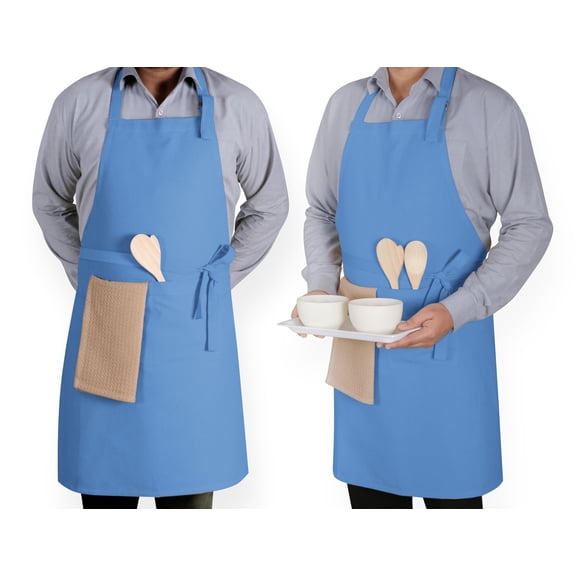 Native Fab Cotton Kitchen Apron 2 Pack - Adjustable, Durable Apron with Pockets, Perfect for Cooking, Baking, Grilling, and Chefs - Sky Blue