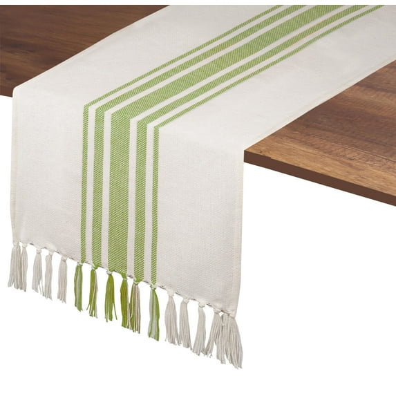 Native Fab Dining Stripe Table Runner with Tassels 100% Cotton, 14"x72", Mint Green