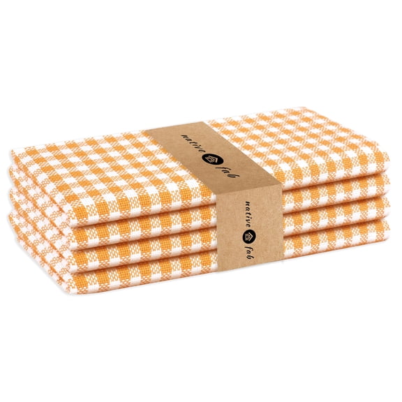 Native Fab Gingham Check Fabric Cotton Cloth Napkins Reusable 16x16 Set of 4 - Mustard Yellow