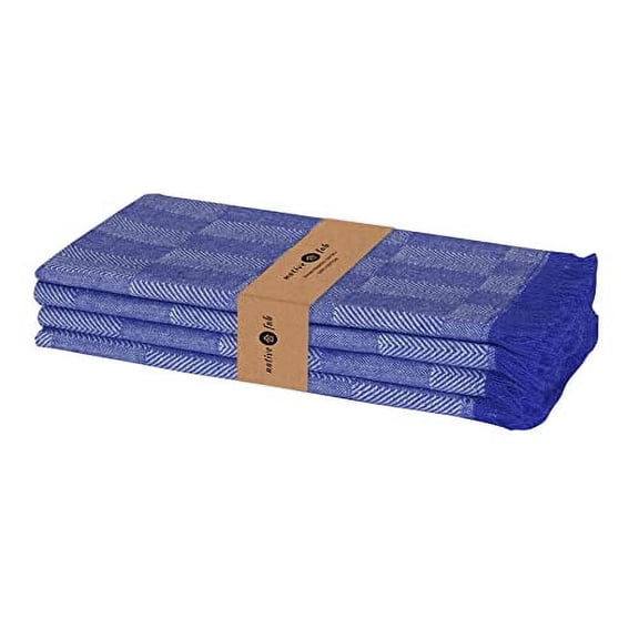 Native Fab Herringbone Cloth Napkins 18x18 inches, 100% Cotton Dinner Napkins with Fringes, Set of 4, Machine Washable Cloth Napkins, Soft Breathable Absorbent, Ink Blue