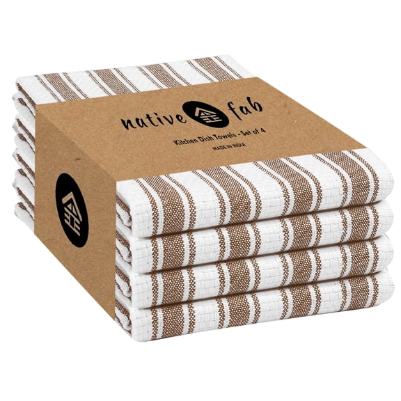 Native Fab Kitchen Towels 4 Pack, 16x26, Absorbent Cotton Cleaning Cloths, Brown