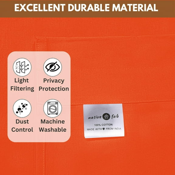 Native Fab Kitchen Window Curtain Tiers Valance Set 100% Cotton - Rod Pocket Style 3 Piece - Orange