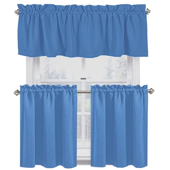 Native Fab Kitchen Window Curtain Tiers Valance Set 100% Cotton - Rod Pocket Style 3 Piece - Sky Blue