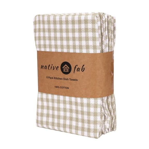 Native Fab Mini Checks Kitchen Towel, Set of 6, Cotton, 15x25 Beige White