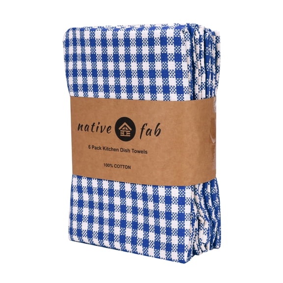 Native Fab Mini Checks Kitchen Towel, Set of 6, Cotton, 15x25 Blue White