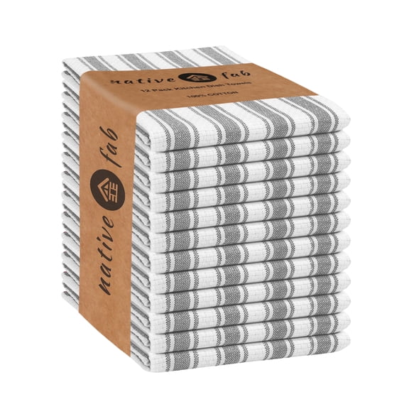 Native Fab Mini Checks Kitchen Towel, Set of 6, Cotton, 15x25 Gray White