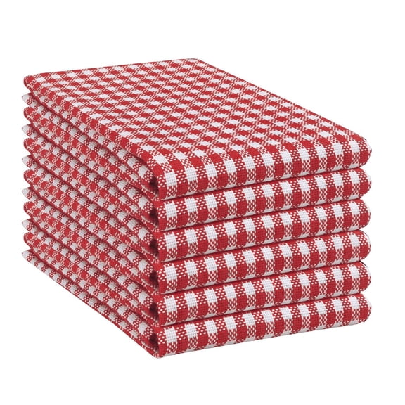 Native Fab Mini Checks Kitchen Towel, Set of 6, Cotton, 15x25 Red White