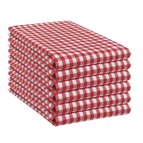 Native Fab Mini Checks Kitchen Towel, Set of 6, Cotton, 15x25 Red White