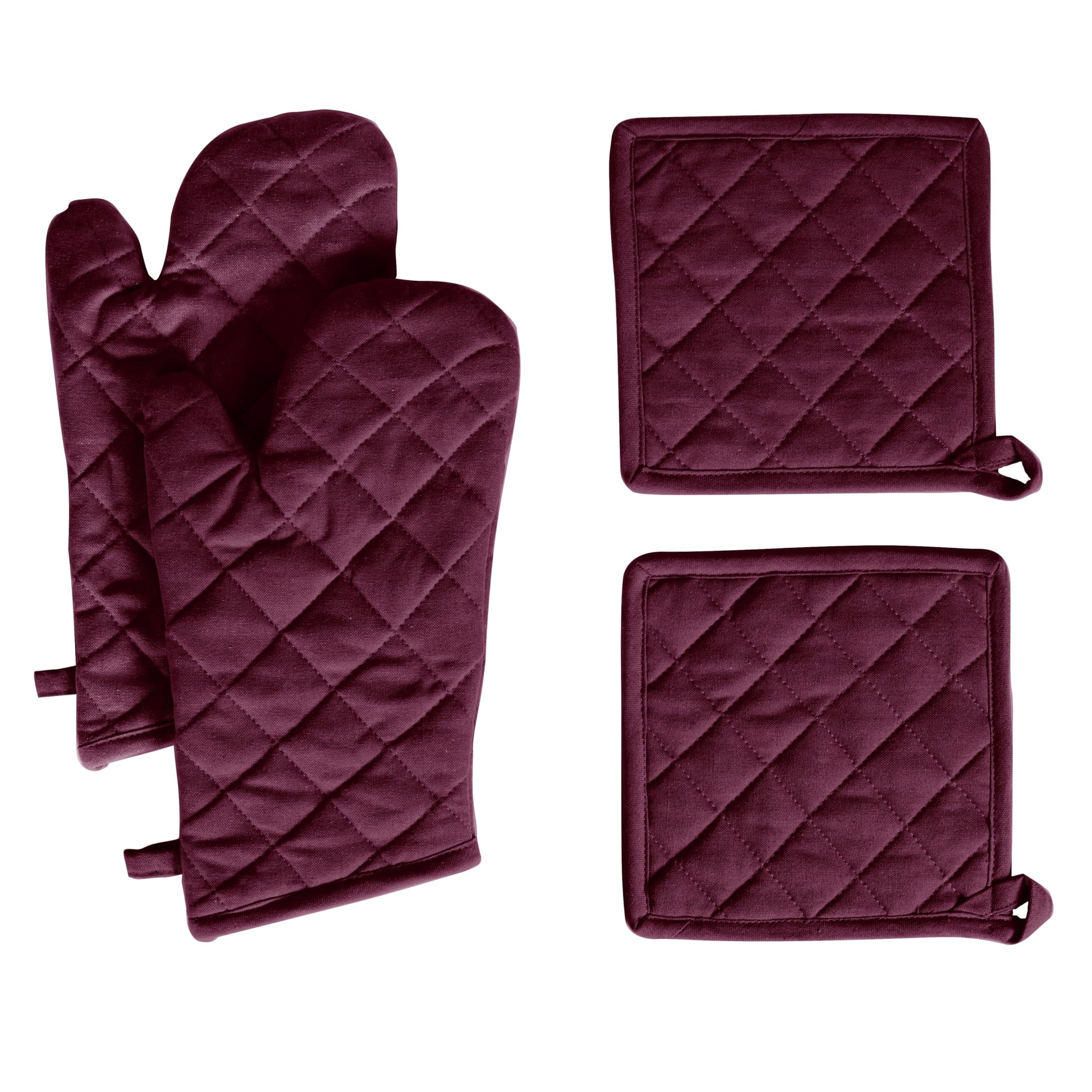Native Fab Oven Mitts & Potholders Set, Heat Resistant, 100% Cotton, Quilted Design, Non-Slip Grip, Ideal for Baking, Cooking, BBQ, Kitchen Protection - Burgundy Wine