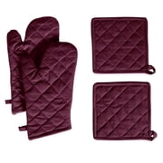 Native Fab Oven Mitts & Potholders Set, Heat Resistant, 100% Cotton, Quilted Design, Non-Slip Grip, Ideal for Baking, Cooking, BBQ, Kitchen Protection - Burgundy Wine