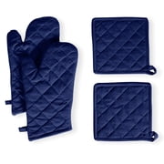 Native Fab Oven Mitts & Potholders Set, Heat Resistant, 100% Cotton, Quilted Design, Non-Slip Grip, Ideal for Baking, Cooking, BBQ, Kitchen Protection - Ink Blue
