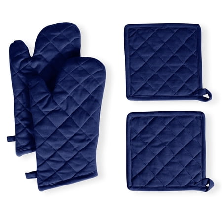 Native Fab Oven Mitts & Potholders Set, Heat Resistant, 100% Cotton, Quilted Design, Non-Slip Grip, Ideal for Baking, Cooking, BBQ, Kitchen Protection - Ink Blue
