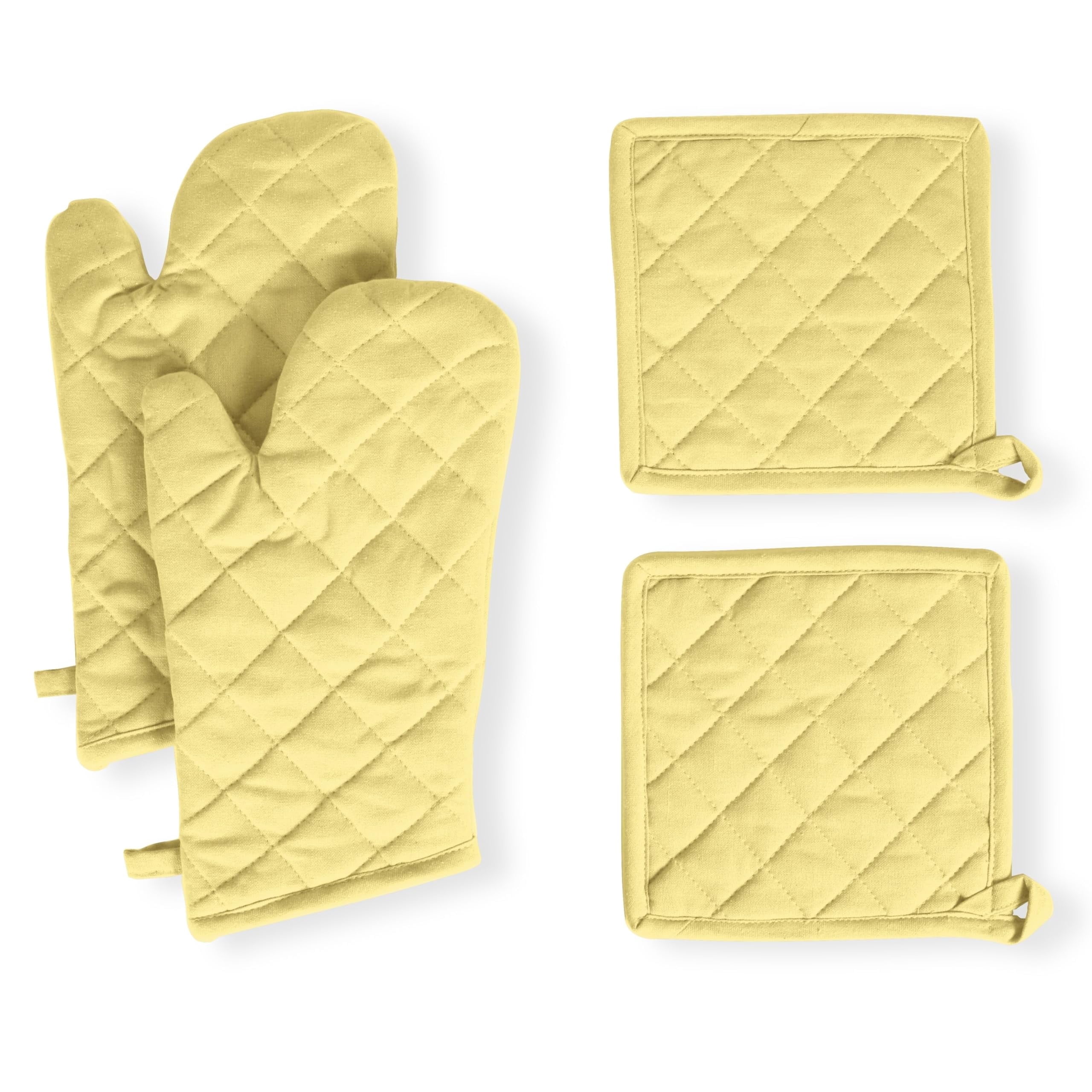 Native Fab Oven Mitts & Potholders Set, Heat Resistant, 100% Cotton, Quilted Design, Non-Slip Grip, Ideal for Baking, Cooking, BBQ, Kitchen Protection - Pale Yellow
