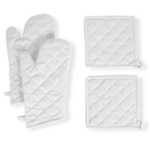 Native Fab Oven Mitts & Potholders Set, Heat Resistant, 100% Cotton, Quilted Design, Non-Slip Grip, Ideal for Baking, Cooking, BBQ, Kitchen Protection - White
