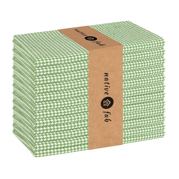 Native Fab Reusable Houndstooth Cloth Napkin 18x18 Cotton Set of 12 - Lemon Green