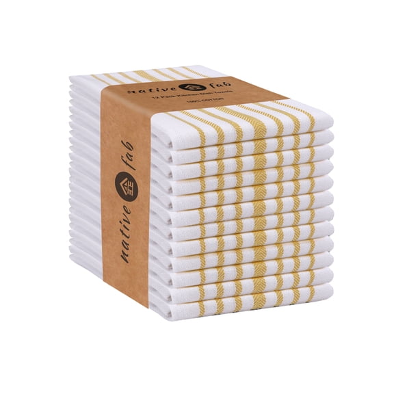 Native Fab Scandia Stripe Kitchen Towel 16"x26"- Absorbent Cotton Dish Cloths - Set of 12 - Yellow