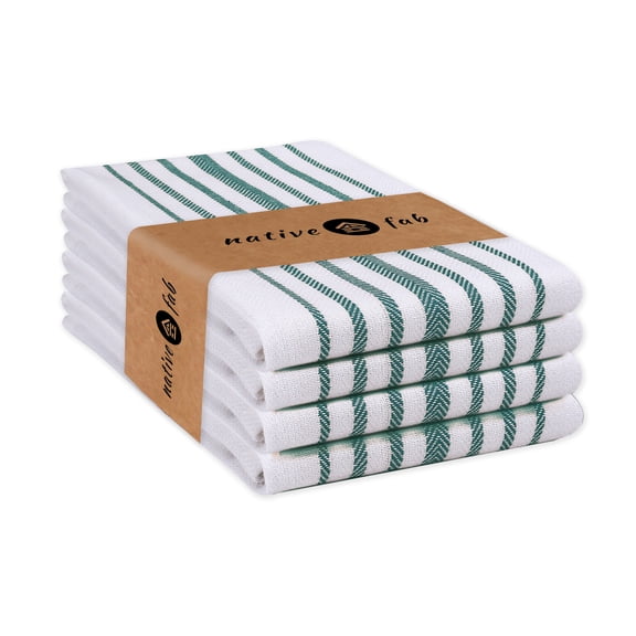Native Fab Scandia Stripe Kitchen Towel 16"x26"- Absorbent Cotton Dishcloths - 4 Pack - Teal Green