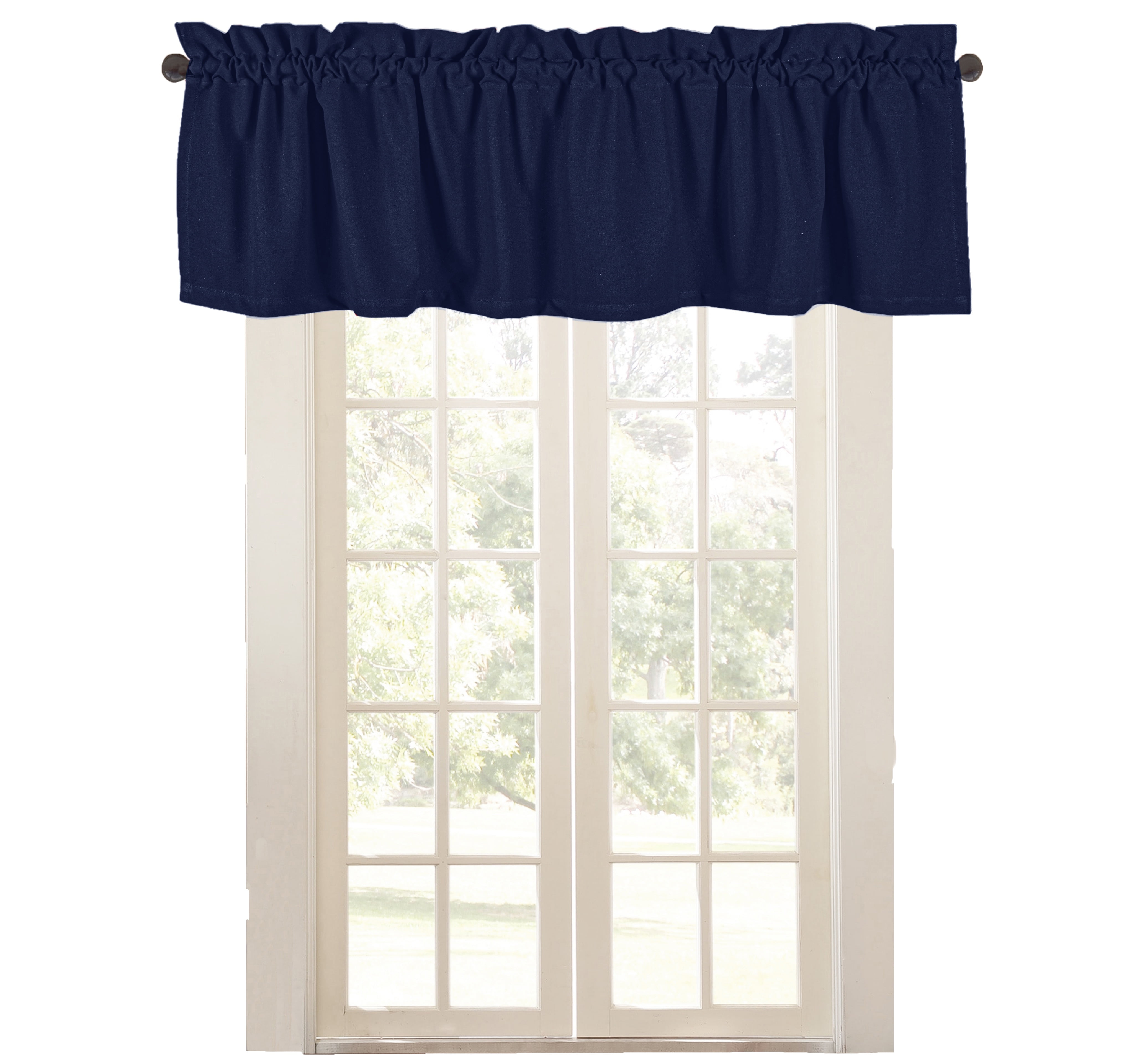 Navy Blue Cotton Rod Pocket Valance Curtains, 54"x18", Set of 2