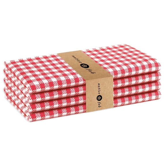 Native Fab Set of 4 Gingham Mini Check Cloth Dinner Napkins 100% Cotton 16x16 inches Soft Comfortable Absorbent Restaurant Hotel Quality - Easy Care Washable Wedding Daily Everyday Use - Red White