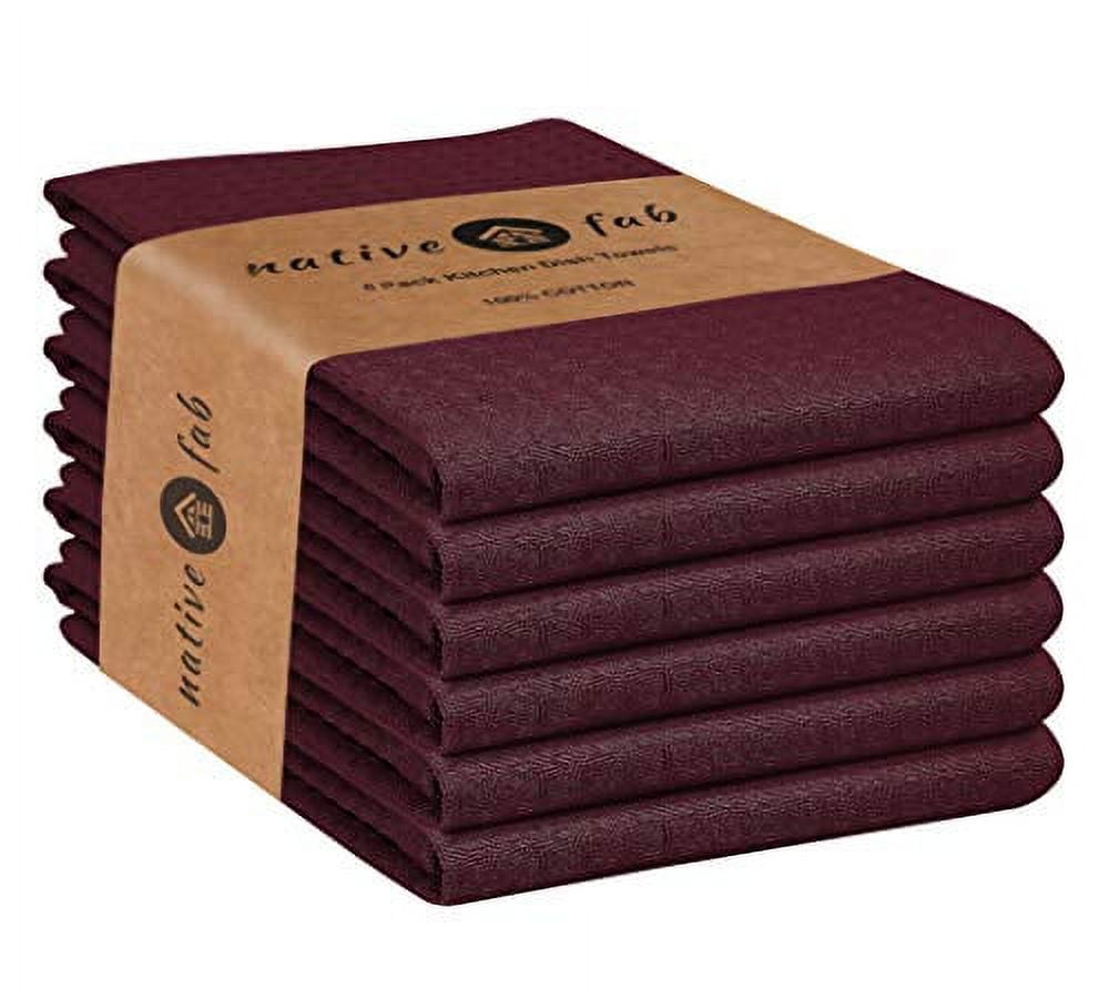 Native Fab Set of 6 Cotton Kitchen Dish Towels 16x26 Absorbent Durable