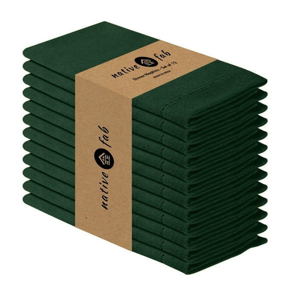 Native Fab Set of 12 Hemstitch Dinner Cloth Napkin 18" Reusable Cotton - Olive Green