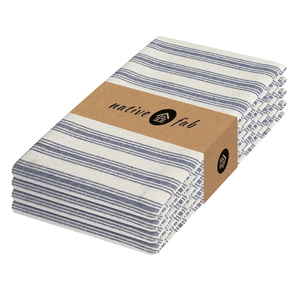 Native Fab Stripe Cloth Napkins - 18x18 inches - Set of 4 - 100% Cotton Soft, Breathable, Lightweight, Absorbent, Reusable Table Napkins for Dinner, Everday Use, Parties, Weddings, Lunch - Navy Blue